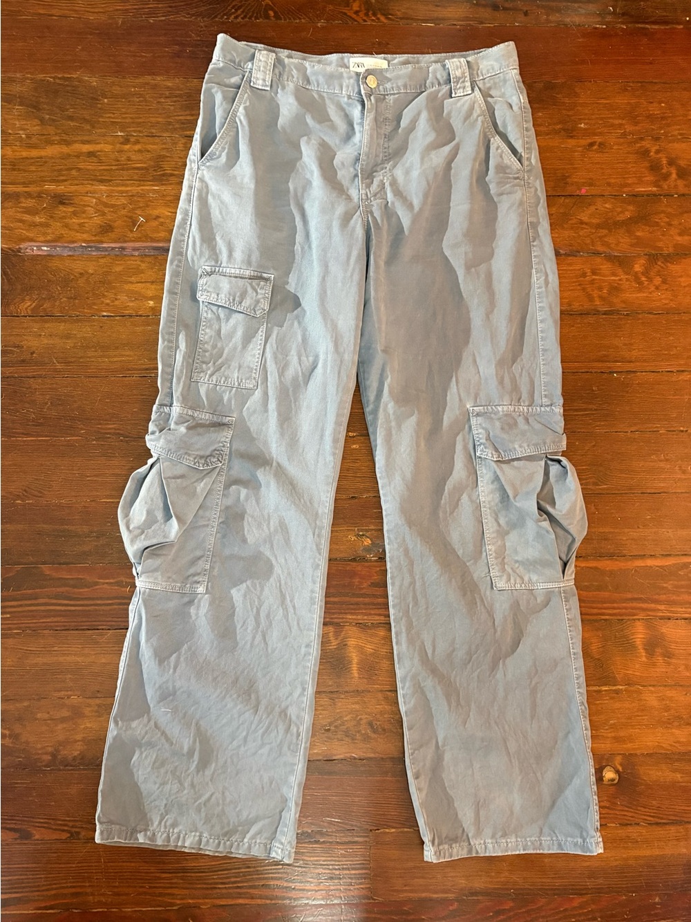 Zara cool stylish trendy blue gray cargo baggy wide leg pants size 8